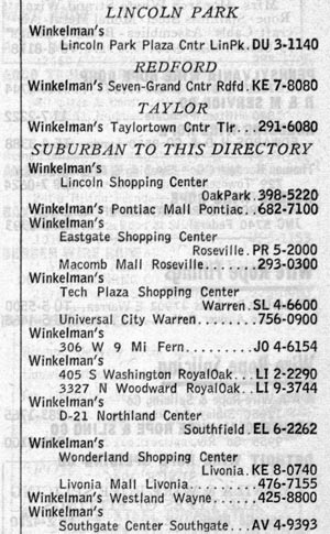 Winklemans - Old Ad Showing Locations